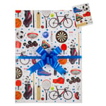 Sports Gift Wrap Pack, Two Wrapping Sheets, Two Matching Tags and Two Co-ordinating Blue Pull Bows. Packaged in an A4 Boarded Envelope for Protection,Birthday Gift, Present, Leaving, Retirement