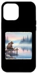 Coque pour iPhone 15 Pro Max Canne à pêche à l'ours au bord du lac brumeux à l'aube