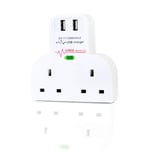 ROTTYI Multi 2 Plug Adaptor with 2 USB Port Charging Station with Surge Protector, Over Current Protection, Short Circuit Protection Adapter for Smart Phones, iPhones, Samsung, Tablets(White)