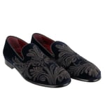 DOLCE & GABBANA Baroque Velvet Loafer Shoes MILANO Black Blue 43 US 10 12088
