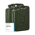 Oxid7® 2x Bidon à carburant 20 litres en métal olive | Convient pour l'essence, le diesel & le bioéthanol | Bidon à essence 20L avec homologation UN & type de construction testé