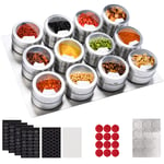 ILEBYGO Magnetic Spice Jars 12 Set, Stainless Steel Transparent Top BBQ Spice Tin Magnetic Storage Containers Stick on Refrigerator and Grill, with Tray and Spice Labels