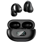 Bluetooth-hörlurar med benledning, öppna öron, intelligent digital display, ergonomiska, lätta, trådlösa hörlurar för sport, svart