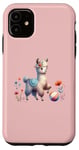 iPhone 11 Pink Cute Alpaca with Floral Crown and Colorful Ball Case
