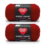 Red Heart Super Saver Jumbo Lot de 2 paquets de 396 g de fil acrylique 4 moyens (peignés) pour tricot/crochet Rouge cerise 700 m