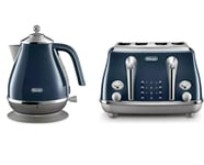DELONGHI Icona Capitals 1.7L 3000w Jug Kettle & Matching 4-Slice Toaster - Blue