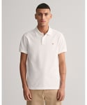 Gant Mens Slim Fit Short Sleeve Shield Logo Pique Polo - White Cotton - Size Medium