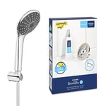 GROHE Vitalio Joy 110 & QuickGlue S1 – Hand Shower Wall Holder Set (1-Spray Hand Shower 11 cm, Water Saving Technology, Anti-Limescale System, Wall Shower Holder, Shower Hose 1.75 m), Chrome, 27324000