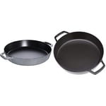 STAUB Cast Iron Frying Pan, Grey, 34 cm & Cast Iron Fry Pan, Black, 26 cm