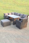 8 Seater High Back Rattan Set Corner Sofa With Black Tempered Dining Table Footstool With Arm Chair