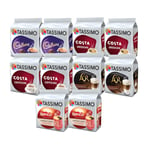 Tassimo Coffee Selection - Costa Americano/Cappuccino/Kenco Americano Grande/Cadburys Hot Chocolate/L'Or Latte Macchiato Pods - 10 Pack (112 Servings)