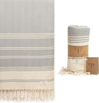 Smyrna Aegean Series Original Turkish Beach Towel | 100% Cotton, Prewashed, 180 x 90 cm | Peshtemal and Turkish Bath Towel for SPA, Beach, Pool, Gym and Bathroom (Gray)