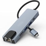 Moman CT6 Hub USB C, Adaptateur multiport à 6 Ports avec USB Type-C/4K @ 30 Hz HD, 2 Ports USB 3.0/100 W Power Delivery, avec iPhone 15 Pro/Max MacBook Pro/Air 2023, iPad Pro, iMac S23