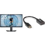 Dell SE2422HX 24 Inch Full HD Monitor, 75Hz, VA, 5ms, AMD FreeSync, HDMI, VGA, 3 Year Warranty, Black & StarTech.com DisplayPort to HDMI Adapter - DP 1.2 to HDMI Video Converter 1080p