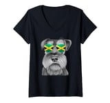 Miniature Schnauzer Dog Jamaica Flag Sunglasses V-Neck T-Shirt