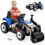 Goplus - Tracteur électrique Enfants 3+Ans avec Rouleau Compresseur3-8Km/h,Télécommande 2,4G,Voiture électrique Construction Effets Sonores et
