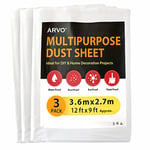 ARVO 3 Pack Extra Large Plastic Dust Sheets for Decorating - 3.6m x 2.7m (12ft X 9ft), Dust Sheet for Painting, Ideal for Protecting Furniture, Flooring, Dust Proof and Water Proof Polythene Sheet