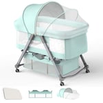 Travel Cot Baby Bassinet, Bedside Crib Newborn, 4-part Baby Travel Crib Folding and Adjustable, Baby Crib for 0-2 y with Wheels & 4 Height Levels, Infant Playpen Center, Lightweight