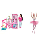 Barbie Dreamhouse, 3-Storey Barbie House with 10 Play Areas Including Pool, Slide, Elevator & Dreamtopia Twinkle Lights Ballerina Doll with Blonde Hair & Light-Up Feature Wearing Royal