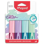Maped Pochette carton brochable de 4 surligneurs FLUO GLITTER : Coloris pastel assortis
