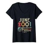Womens 23rd Birthday Retro Guitar Lover June 2001 23 Year Old V-Neck T-Shirt