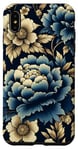 Coque pour iPhone XS Max Motif pivoine et fleurs bleu marine et doré