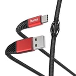 Hama Câble USB-C Extreme (Câble de charge USB-C - USB-A 2.0, 480 Mbit/s, 1.5 m, Gaine tressée en Nylon, pour PC, Macbook, Tablette, Smartphone, Power Pack, Enceinte, Manette de jeux) Noir/Rouge