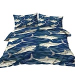 BlessLiving White Shark Bedding Set for Teen Boys Ocean Waves Dark Blue Duvet Cover Sets 3 Piece Watercolor Sea Fish Bedspread Soft Hypoallergenic and Lightweight (Double)