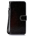 Samsung Galaxy A21S Case for Girl Bling Glitter Shockproof PU Leather Wallet Phone Case with Card Holder Magnetic Closure Stand Flip Folio TPU Bumper Slim Protective Cover for Samsung A21S, Black