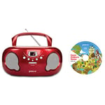 groov-e Orginal Boombox & Kids Story CD Bundle - Portable CD Player with Radio, 3.5mm Aux Port, & Headphone Socket - CD Features 10 Classic Children's Stories - Battery or Mains Powered - Red