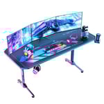 Himimi Bureau Gaming 160x75 cm, Ergonomic Bureau Gamer Bureau Informatique, Gaming Table Desk pour à Domicile avec Grand Tapis de Souris Porte Gobelet Support Casque & Poignée de Jeu, 160x75x75 cm