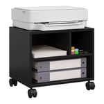 WOLTU Caisson de Bureau sur roulettes, Support d'Imprimante Mobile, Chariot Amovible pour Dossiers, Meuble de Rangement avec 3 Compartiments Ouverts, 40x30x35 cm, Noir, ASK06sz