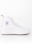 Converse Junior Girls Move Canvas Hi Top Trainers - White/Purple, White/Purple, Size 3 Older