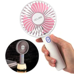 OCUBE Handheld Fan, Mini Hand Held Fan with 7 Color LED Light Base, 2000mAh Battery Operated USB Rechargeable Desk Fan, 3 Speeds Electric Portable Personal Cooling Fan for Home Office Travel (Pink)