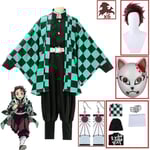 Demon Slayer Kimetsu No Yaiba Tanjirou Kamado Cosplay Kostym Kimono Jul Anime Uniform Set för vuxna barn - Perfet 9 piece set M
