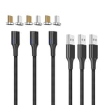 Gen10 Micro USB & USB-C Câble de Charge Rapide Magnétique Tressé en Nylon avec Del latérale Compatible avec Périphérique Android(2m/3 Paquet Noir)