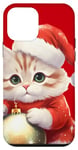 iPhone 12 mini Small Cute Cat Santa with Tree Bauble Case