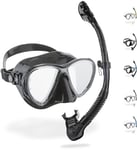 Cressi Big Eyes Evolution Mask & Alpha Ultra Dry Snorkel - Dive Combo Set, One Size, Black/HD Mirrored Lens, Adult Unisex