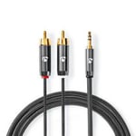 Premium Minijack 3,5 mm till 2 x Phono/RCA-kabel - Guldpläterad Metallic grå 5 m
