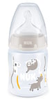 NUK First Choice+ Biberon | 0-6 mois | Indicateur de contrôle de la température | 150 ml | Valve anti-colique | Sans BPA | Tétine en silicone | Paresseux gris