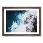 Crashing Waves At Bondi Beach In Abstract Modern Art Framed Wall Art Print, Ready to Hang Picture for Living Room Bedroom Home Office Décor, Walnut A4 (34 x 25 cm)