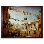 Venice Canal Italy Clothesline Washing Line Laundry Retro Style Photograph Art Print Framed Poster Wall Decor 12x16 inch