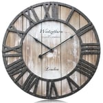 Westzytturm 3D Wooden Wall Clock Large Rustic Wall Clocks Vintage Style Roman Numerals Decorative Round Wooden Clocks for Wall Living room Bedrooms Home Kitchen Garden(Pink Washed 46 cm Diameter)