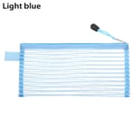 1pc Zipper Pencil Case Mesh Pen Bag Cosmetic Storage Light Blue