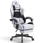 Dowinx Chaise Gaming Ergonomique, Fauteuil Gamer en Tissu Respirant avec Coussin Confortable à Ressorts Ensachés, Siège Gaming Massant avec Appui-Tête et Repose-Pieds Rétractable, 150 kg, Noir et Gris