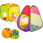 TECTAKE Tente de jeux enfants avec Tunnel, Pyramide et 200 Balles - multicolore