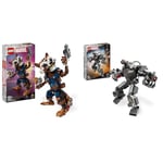 LEGO Marvel Rocket & Baby Groot, Guardians of the Galaxy Buildable Toy, Raccoon Action Figure & Marvel War Machine Mech Armour, Buildable Toy Action Figure for Kids with 3 Stud Shooters