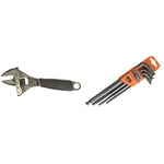 Bahco 9029 170mm 32mm Adjustable Wrench Extra Wide Jaw & 9770 BE-9770 1.5-10mm Hex Key Set