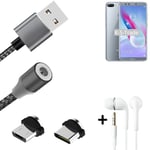 Magnetic charging cable + earphones for Huawei Honor 9 Lite + USB type C a. Micr