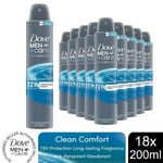 Dove Men+Care Anti-Perspirant Clean Comfort 72H Protection Deo 200ml, 18 Pack
